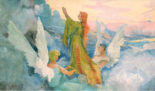 Saint Mary Magdalene raised up by angels at the top of St. Pilon
